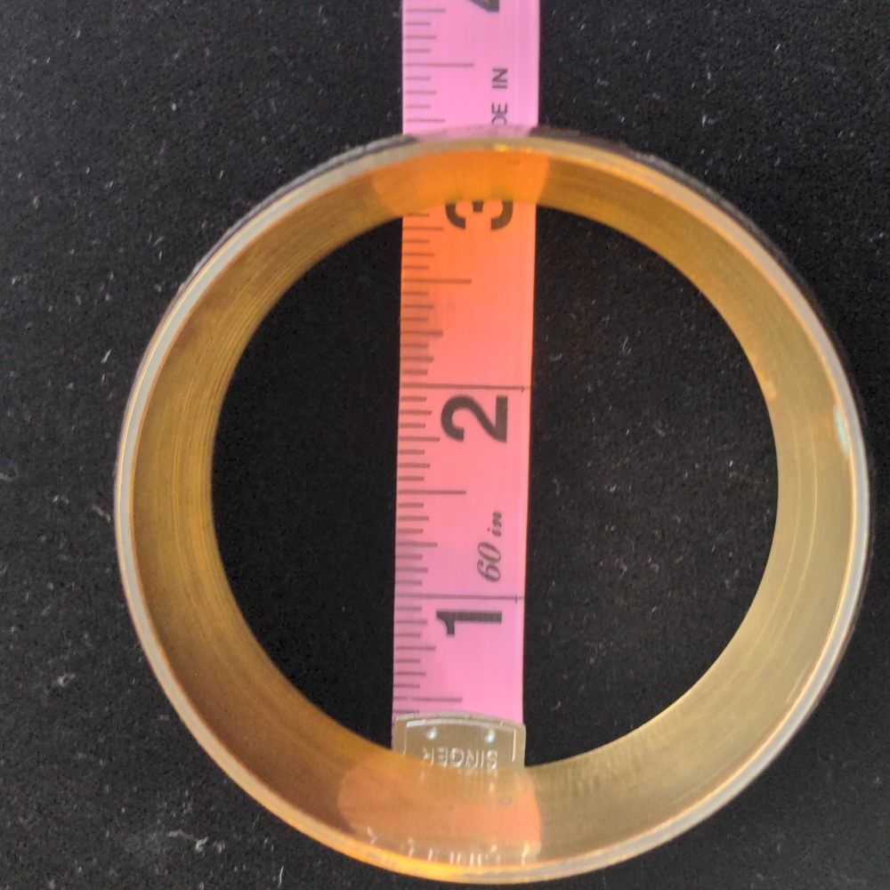 Vintage Gold Brass and Copper Bangle Bracelet  Wide.  Handcrafted  3" Across. - Picture 7 of 8